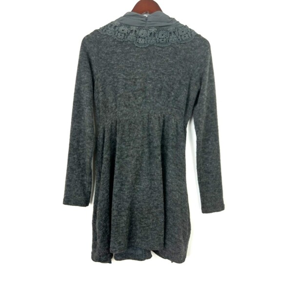 Areve Women Gray Ruffle Bow Lace Trim Longline Boho Cardigan Sweater Sz S 1110H3 - Picture 8 of 11